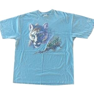 Vintage 90s Habitat Cougar Print T-Shirt 2XL Nature Wildlife Big Cat Tee